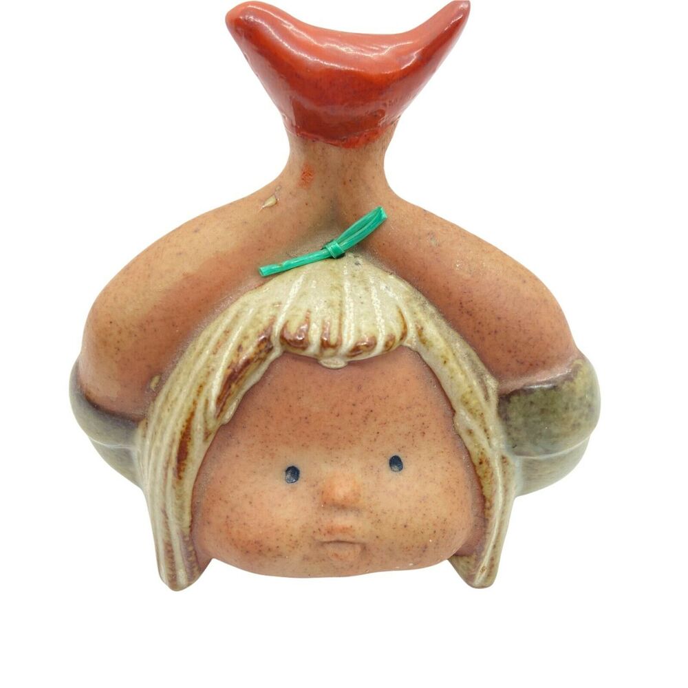 Girl With Bird Decorative Portable Bell Vintage Beige Brown Ceramic 4"X 3"